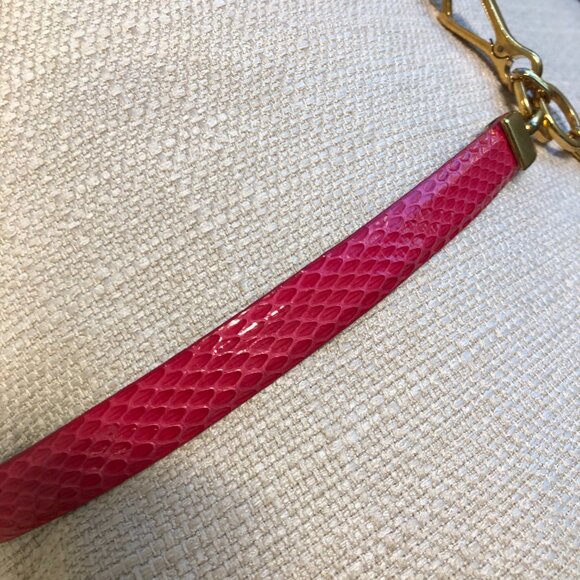 Vintage CARLISLE Real Snake Skin Pink Belt w Gold Tone Hardware/Chain